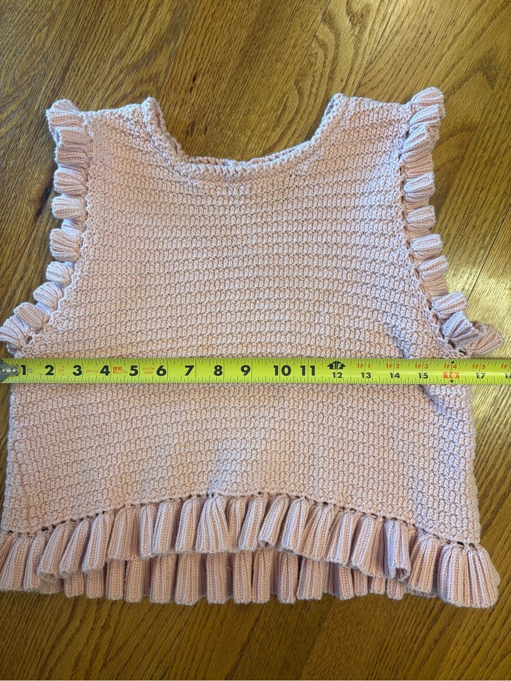 Zara Knit Ruffle Trim Crochet Cotton Sleeveless Top Blush Pink Size Large - Picture 7 of 9
